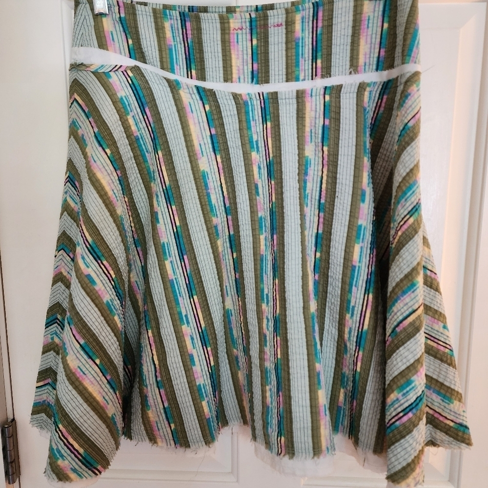 Free People Seersucker A Line Midi Skirt Size 2 Striped Green Blue Boho Romantic - Picture 6 of 12